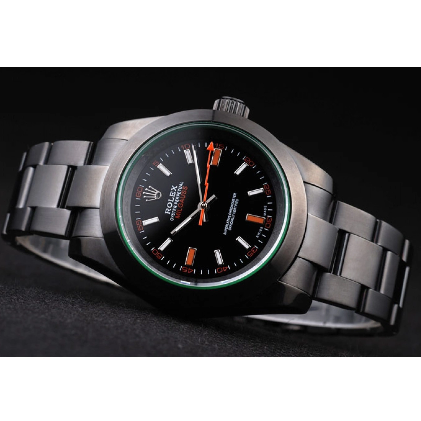 Aaa replica watch Saphire Black Tinted Green Pro-Hunter Dial Rolex Milgauss 0607
